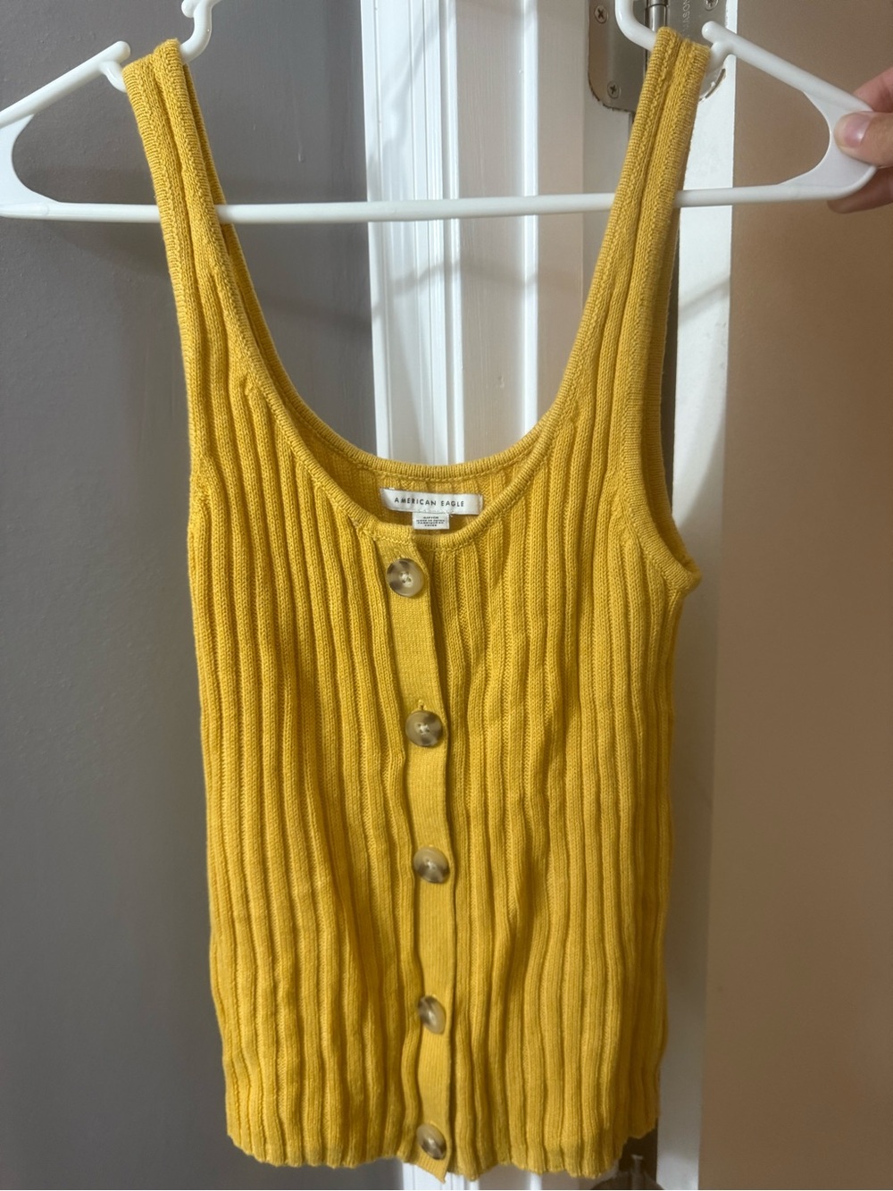 American Eagle Yellow Ribbed Button-Front Tank